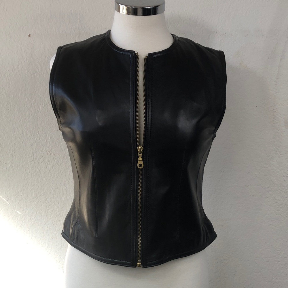 Women's Vintage Lord & Taylor Brown Soft Leather Zip-up Vest SP